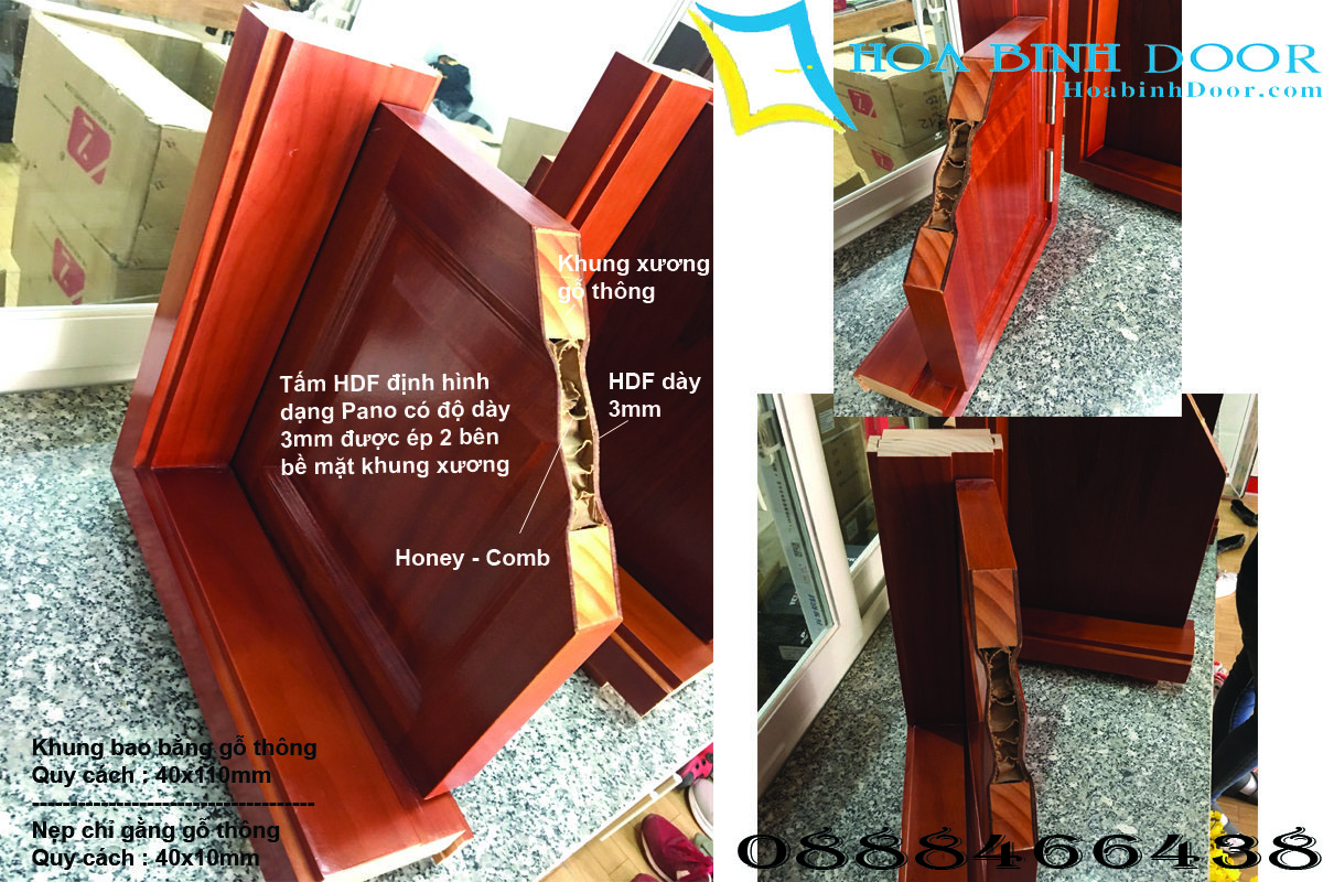 Nội, ngoại thất: Cửa gỗ HDF veneer tại Tân Phú | cửa phòng ngủ giá rẻ Cau-taoj